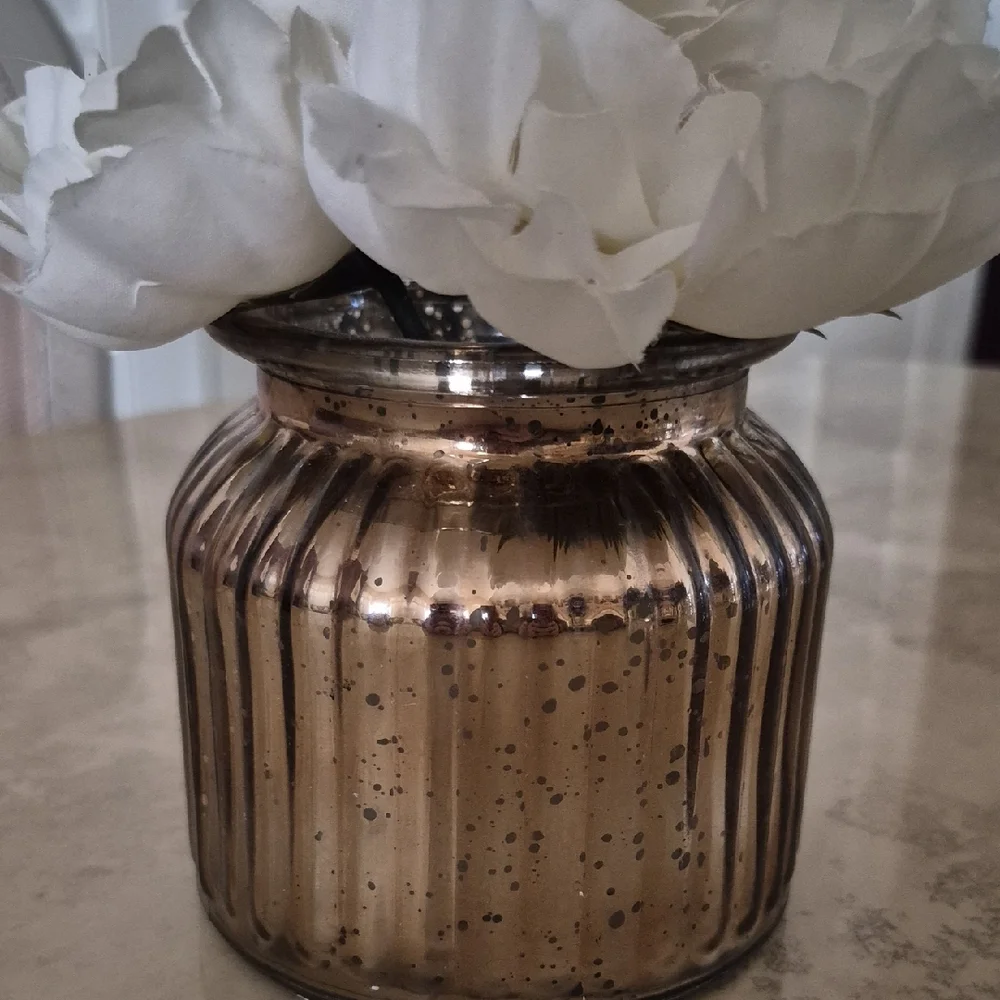 Neiman Marcus Cream Faux Florals in Bronze Glass Vase